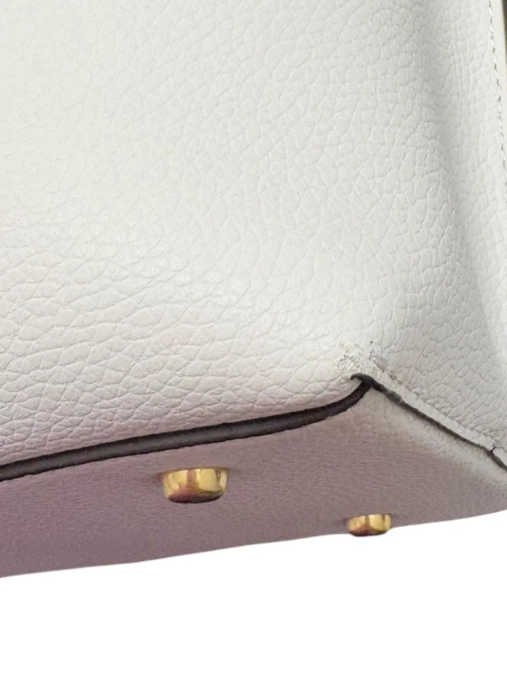 Tory Burch white pebbled leather Perry tote bag